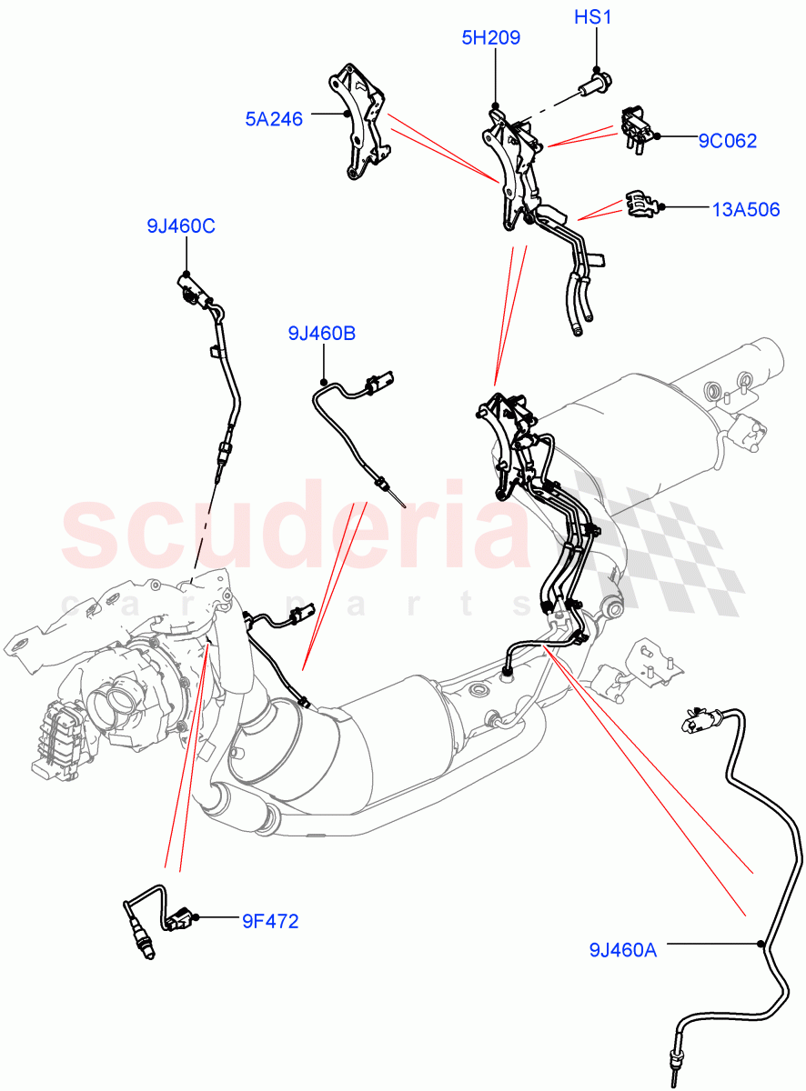Exhaust Sensors And Modules (Nitra Plant Build) (3.0 V6 Diesel, Proconve L6 Emissions, Stage V Plus DPF, Japanese Emission + DPF) ((V) FROMK2000001) of Land Rover Land Rover Discovery 5 (2017+) [3.0 Diesel 24V DOHC TC]