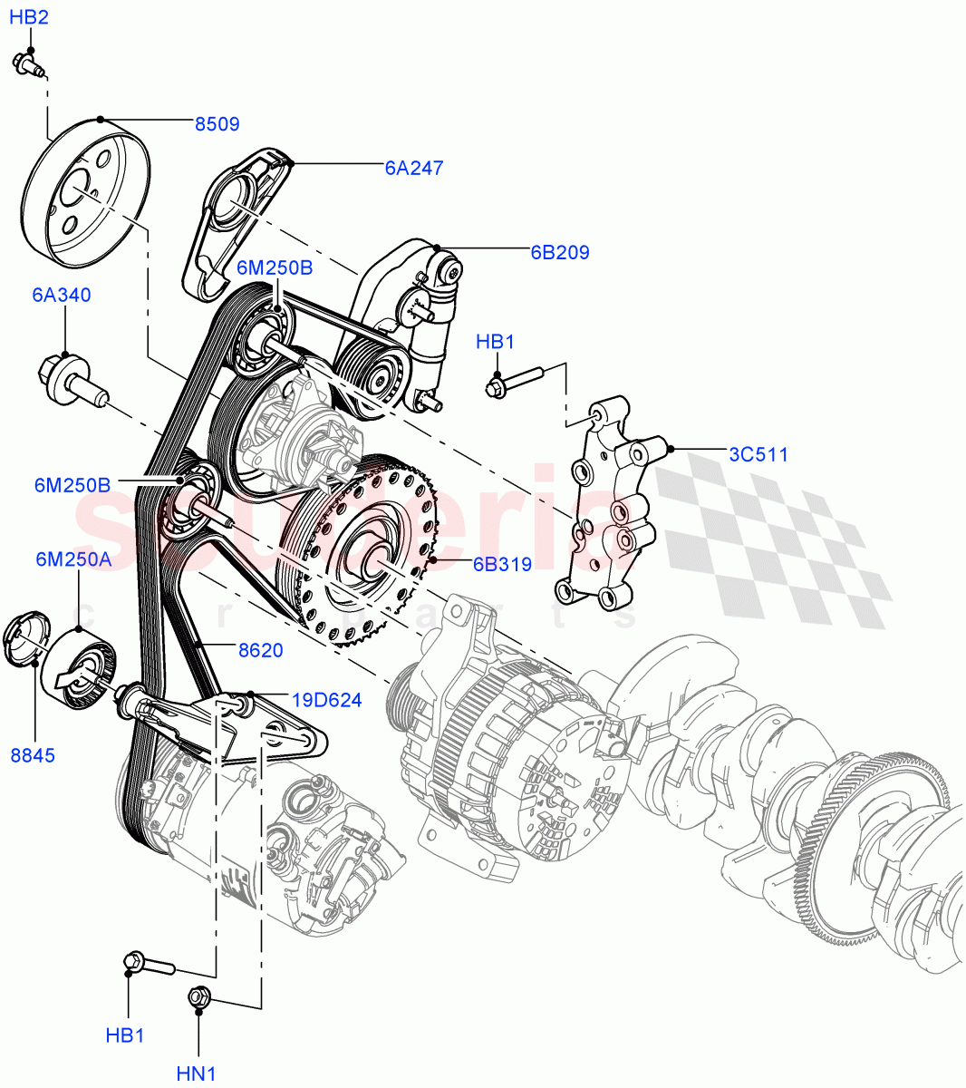Pulleys And Drive Belts (2.0L 16V TIVCT T/C 240PS Petrol, Itatiaia (Brazil)) ((V) FROMGT000001) of Land Rover Land Rover Range Rover Evoque (2012-2018) [2.0 Turbo Petrol GTDI]
