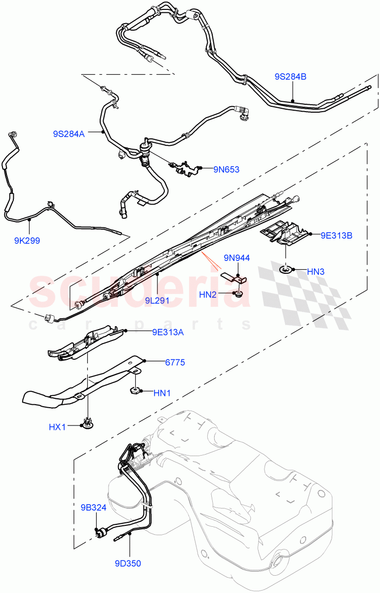 Fuel Lines (Centre And Front) (2.0L I4 High DOHC AJ200 Petrol, 2.0L I4 Mid DOHC AJ200 Petrol) ((V) FROMJH000001) of Land Rover Land Rover Range Rover Evoque (2012-2018) [2.0 Turbo Petrol AJ200P]