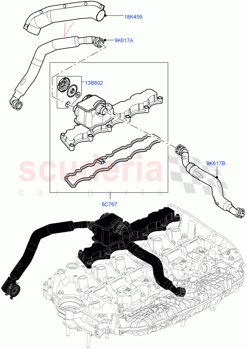 Emission Control - Crankcase(Nitra Plant Build)(3.0L AJ20P6 Petrol High)((V)FROML2000001) of Land Rover Land Rover Defender (2020+) [3.0 I6 Turbo Petrol AJ20P6]