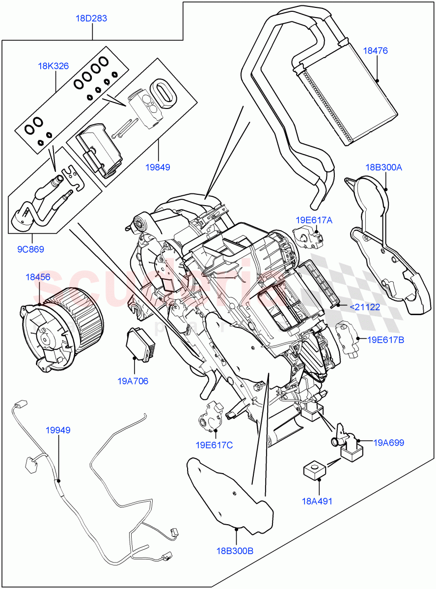 Heater/Air Cond.Internal Components (Auxiliary Heater) (Premium Air Con Hybrid Front/Rear, With Air Conditioning - Front/Rear) ((V) TOJA999999) of Land Rover Land Rover Range Rover (2012-2021) [3.0 I6 Turbo Petrol AJ20P6]