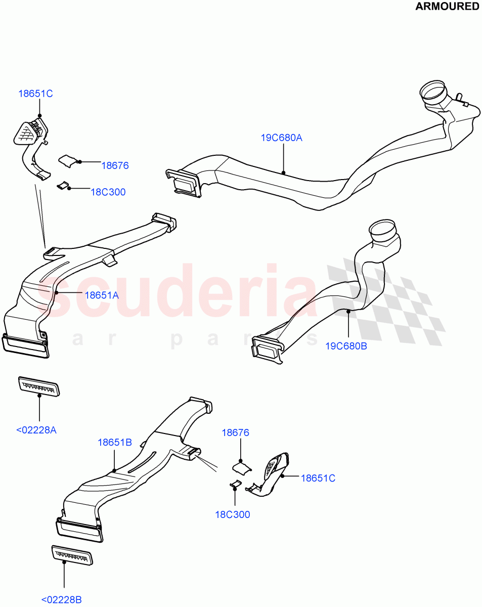 Air Vents, Louvres And Ducts (Under Rear Seat) (Armoured, Premium Air Con Hybrid Front/Rear, With Air Conditioning - Front/Rear) ((V) FROMEA000001) of Land Rover Land Rover Range Rover (2012-2021) [3.0 I6 Turbo Diesel AJ20D6]