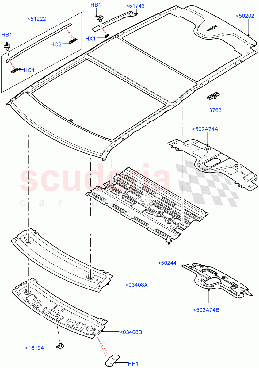 Roof - Sheet Metal(Solihull Plant Build)(Roof Conv-Front And Rear Panoramic,Roof Conv-Power Open Front/Rear Pan)((V)FROMHA000001) of Land Rover Land Rover Discovery 5 (2017+) [2.0 Turbo Diesel]