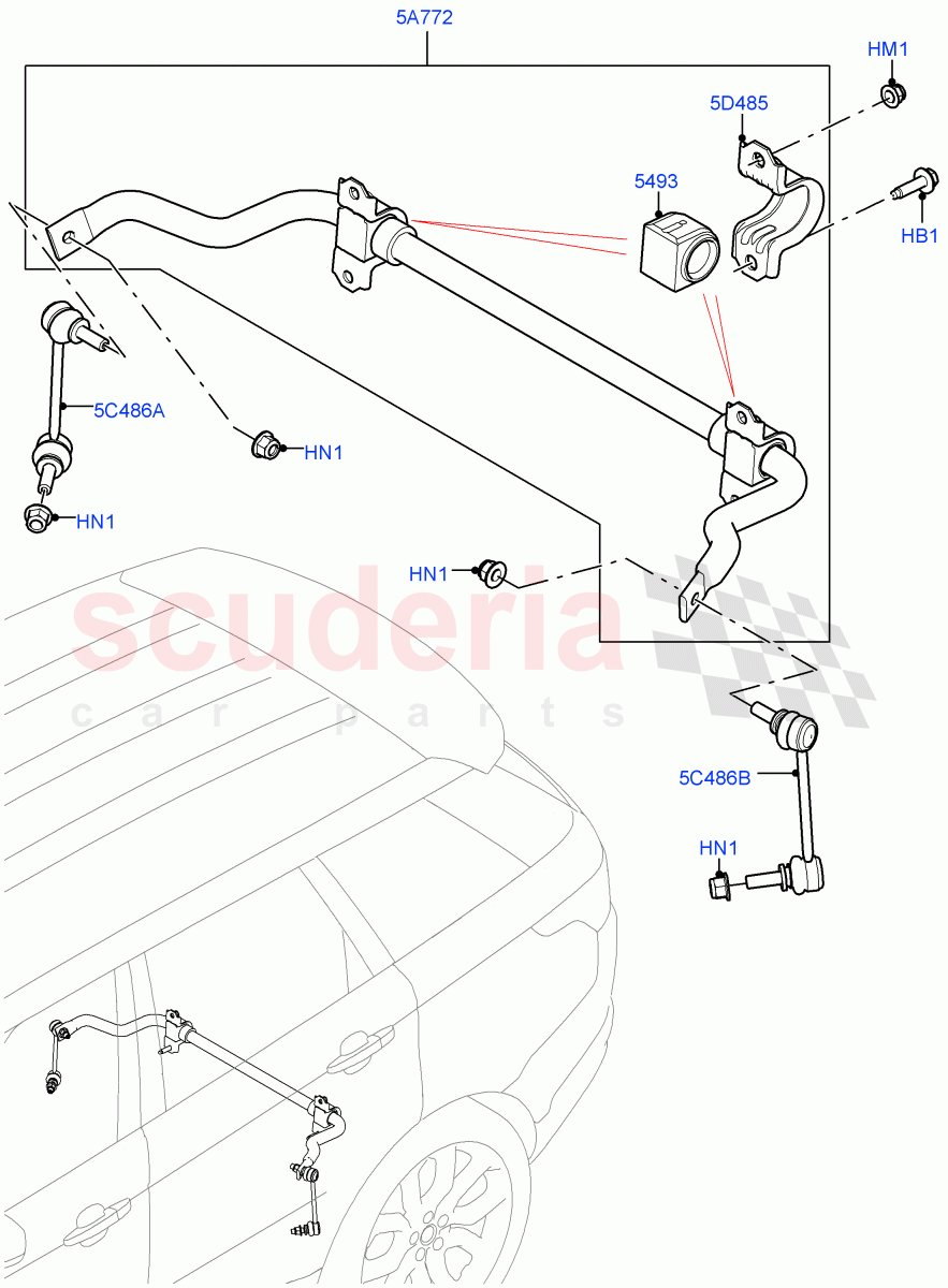 Rear Cross Member & Stabilizer Bar (Conventional Stabilizer Bar) (With Four Corner Air Suspension, Less ACE Suspension, With Standard Duty Coil Spring Susp) of Land Rover Land Rover Range Rover Sport (2014+) [3.0 Diesel 24V DOHC TC]