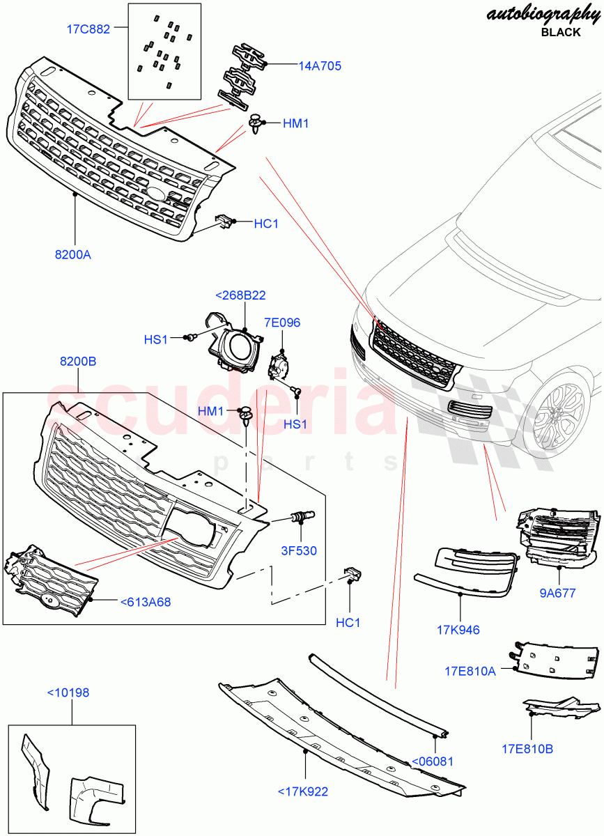 Radiator Grille And Front Bumper(Autobiography Black / SV Autobiography)(Bumper - SVA Body Color/Atlas/Atlas,Front Bumper - Graphite Atlas)((V)FROMJA000001) of Land Rover Land Rover Range Rover (2012-2021) [2.0 Turbo Petrol AJ200P]