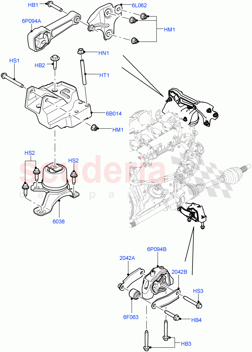 Engine Mounting (2.0L 16V TIVCT T/C 240PS Petrol, Changsu (China)) ((V) FROMFG000001) of Land Rover Land Rover Discovery Sport (2015+) [1.5 I3 Turbo Petrol AJ20P3]
