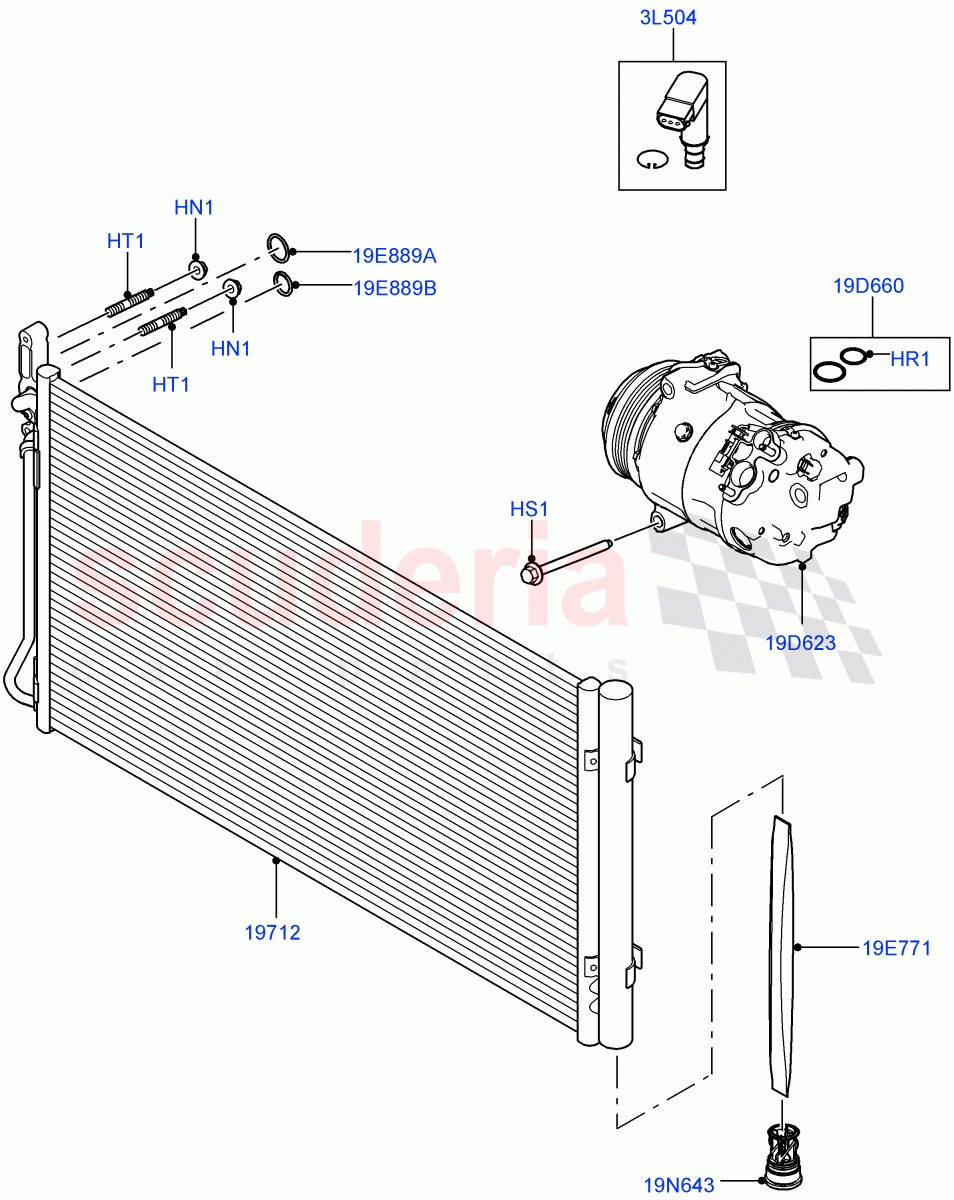 Air Conditioning Condensr/Compressr (2.0L I4 DSL MID DOHC AJ200, Halewood (UK), 2.0L I4 DSL HIGH DOHC AJ200, 2.0L I4 High DOHC AJ200 Petrol, 2.0L I4 Mid DOHC AJ200 Petrol) ((V) FROMGH000001) of Land Rover Land Rover Range Rover Evoque (2012-2018) [2.2 Single Turbo Diesel]