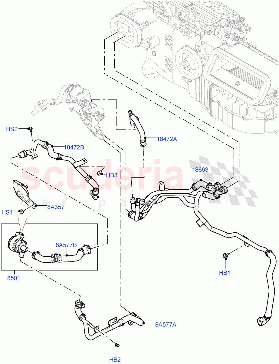 Heater Hoses(Nitra Plant Build)(3.0L AJ20P6 Petrol High,Fuel Heater W/Pk Heat With Remote,With Air Conditioning - Front/Rear,Fuel Fired Heater With Park Heat,With Front Comfort Air Con (IHKA))((V)FROMM2000001) of Land Rover Land Rover Discovery 5 (2017+) [3.0 DOHC GDI SC V6 Petrol]