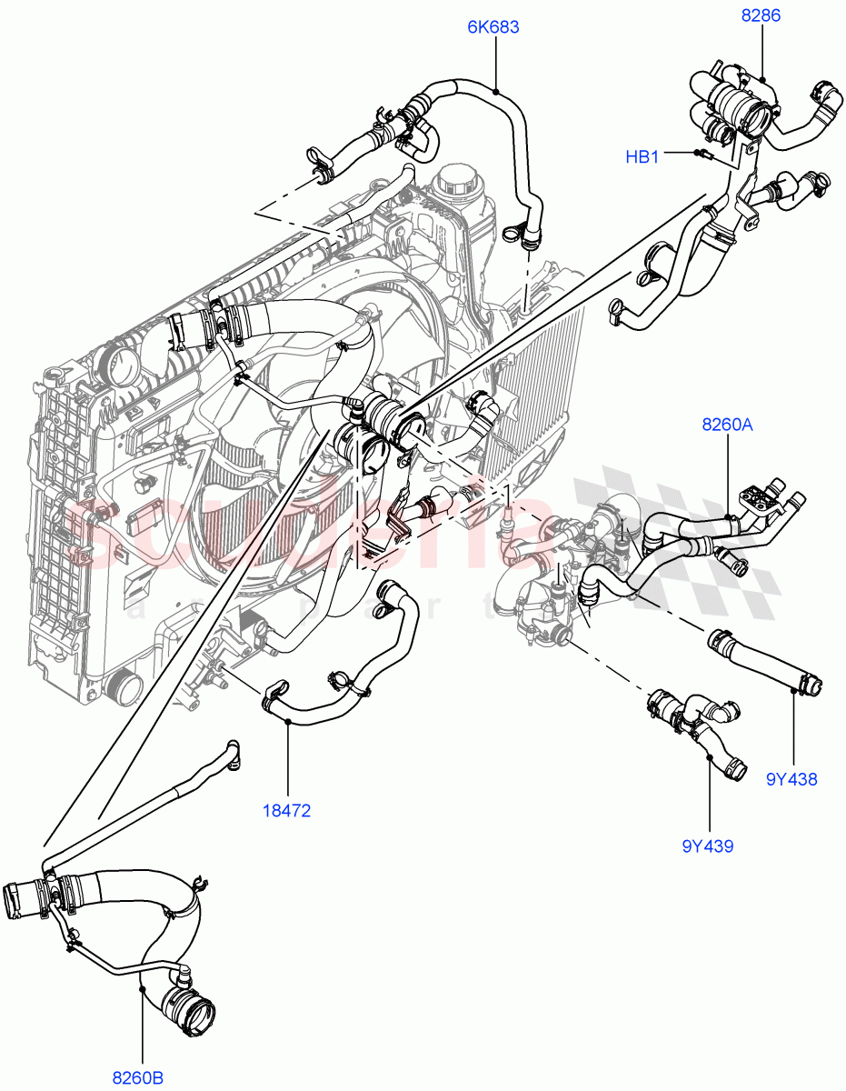 Cooling System Pipes And Hoses (4.4L DOHC DITC V8 Diesel) ((V) FROMBA000001) of Land Rover Land Rover Range Rover (2010-2012) [4.4 DOHC Diesel V8 DITC]