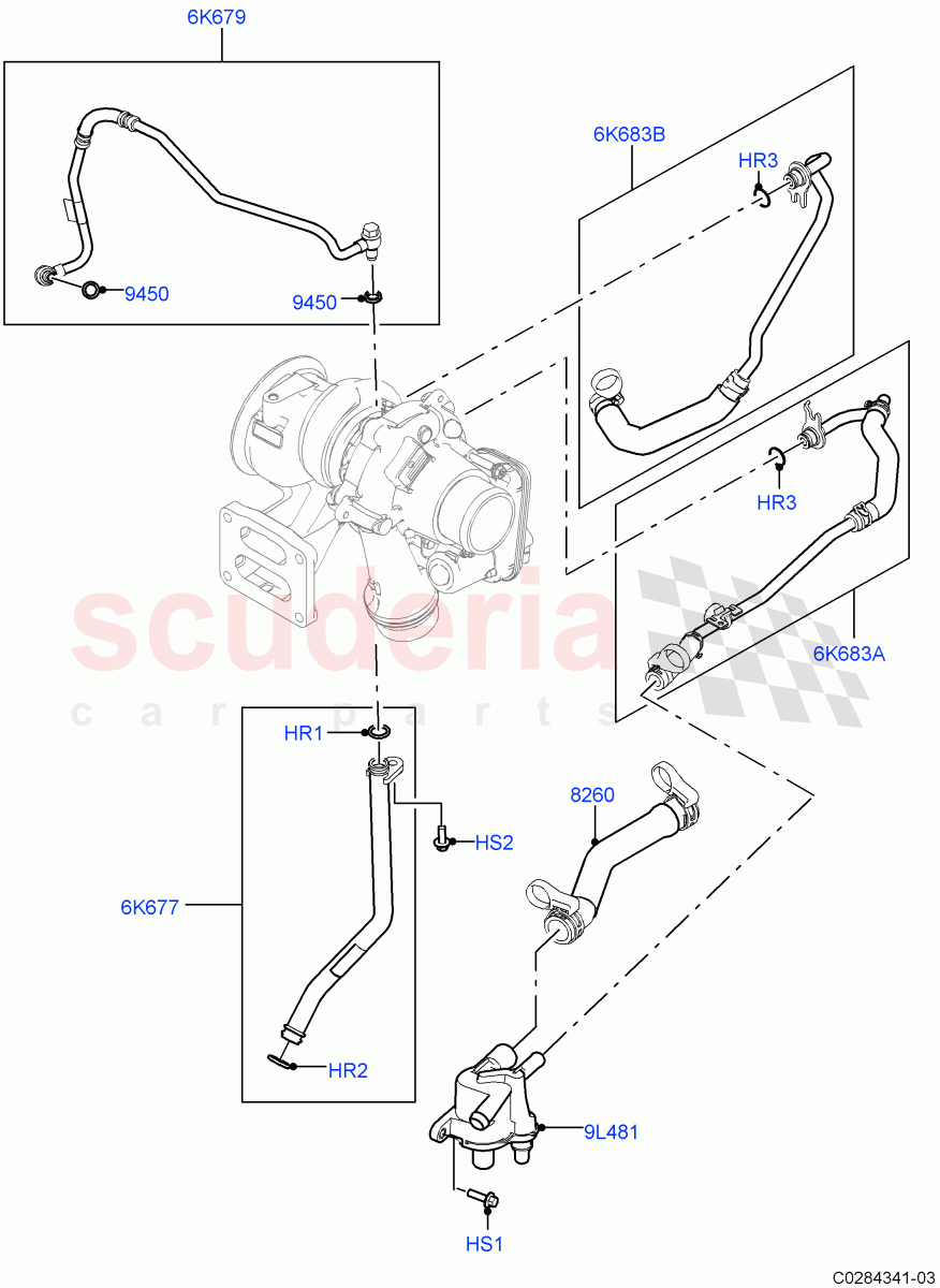 Turbocharger (Lubrication And Cooling) (2.0L I4 High DOHC AJ200 Petrol, Changsu (China), 2.0L I4 Mid DOHC AJ200 Petrol) of Land Rover Land Rover Discovery Sport (2015+) [2.0 Turbo Petrol AJ200P]