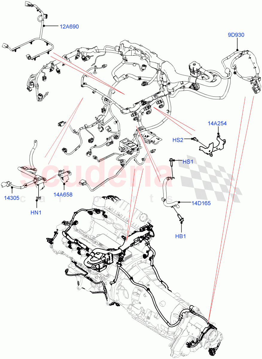 Engine Harness (3.0L DOHC GDI SC V6 PETROL, 5.0L P AJ133 DOHC CDA S/C Enhanced) of Land Rover Land Rover Range Rover Velar (2017+) [3.0 I6 Turbo Petrol AJ20P6]