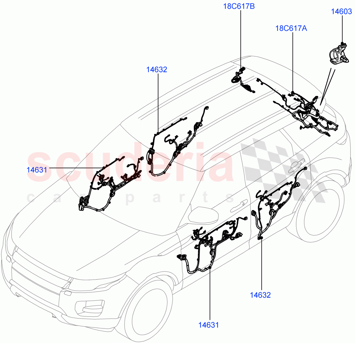 Wiring - Body Closures (Front And Rear Doors) (5 Door, Halewood (UK)) ((V) TOFH999999) of Land Rover Land Rover Range Rover Evoque (2012-2018) [2.0 Turbo Diesel]