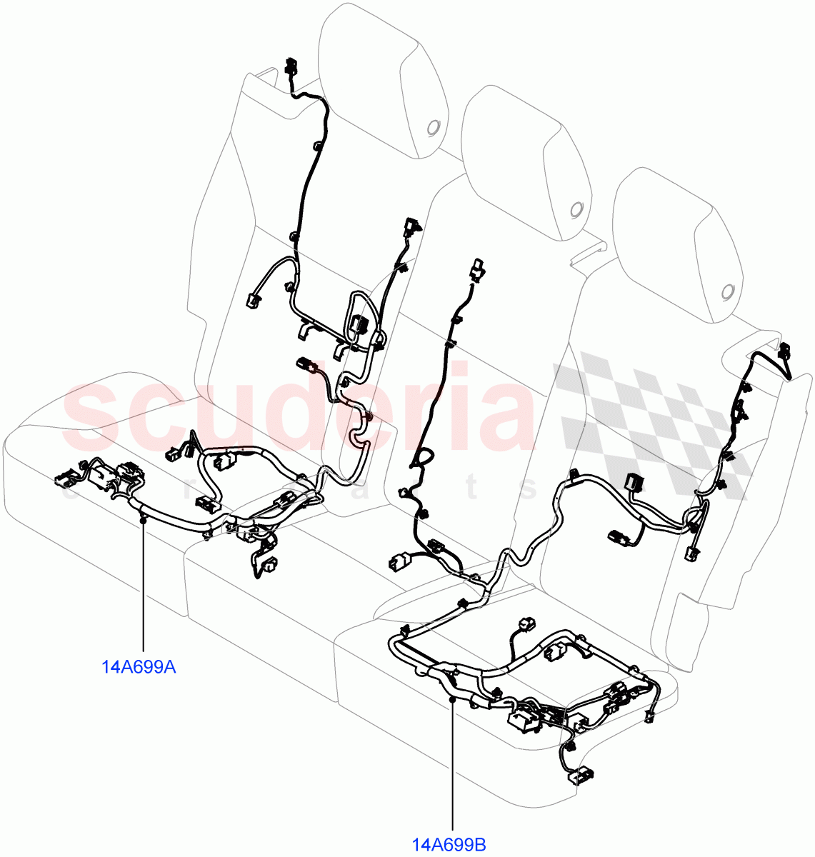 Wiring - Seats(2nd Row, Nitra Plant Build, Rear Seats)((V)FROMK2000001) of Land Rover Land Rover Discovery 5 (2017+) [3.0 DOHC GDI SC V6 Petrol]