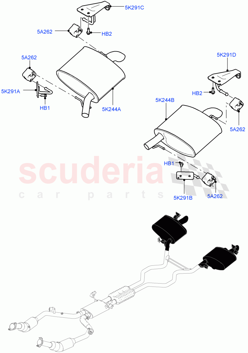 Exhaust System(Rear Section)(3.0L DOHC GDI SC V6 PETROL)((V)FROMEA134601,(V)TOHA999999) of Land Rover Land Rover Range Rover (2012-2021) [3.0 DOHC GDI SC V6 Petrol]