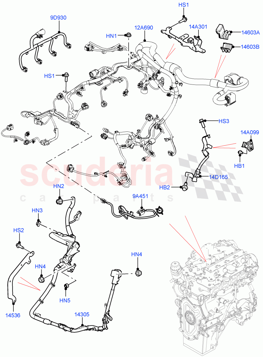 Engine Harness (2.0L I4 Mid DOHC AJ200 Petrol) ((V) FROMMA000001) of Land Rover Land Rover Range Rover Velar (2017+) [3.0 DOHC GDI SC V6 Petrol]