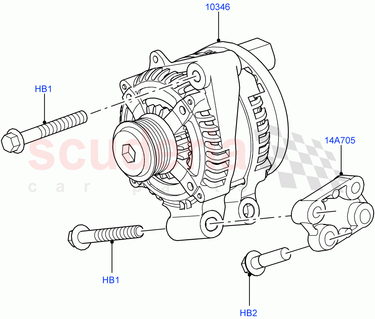 Alternator And Mountings(3.0L DOHC GDI SC V6 PETROL,5.0L OHC SGDI SC V8 Petrol - AJ133,5.0 Petrol AJ133 DOHC CDA,5.0L P AJ133 DOHC CDA S/C Enhanced) of Land Rover Land Rover Range Rover Sport (2014+) [3.0 I6 Turbo Diesel AJ20D6]