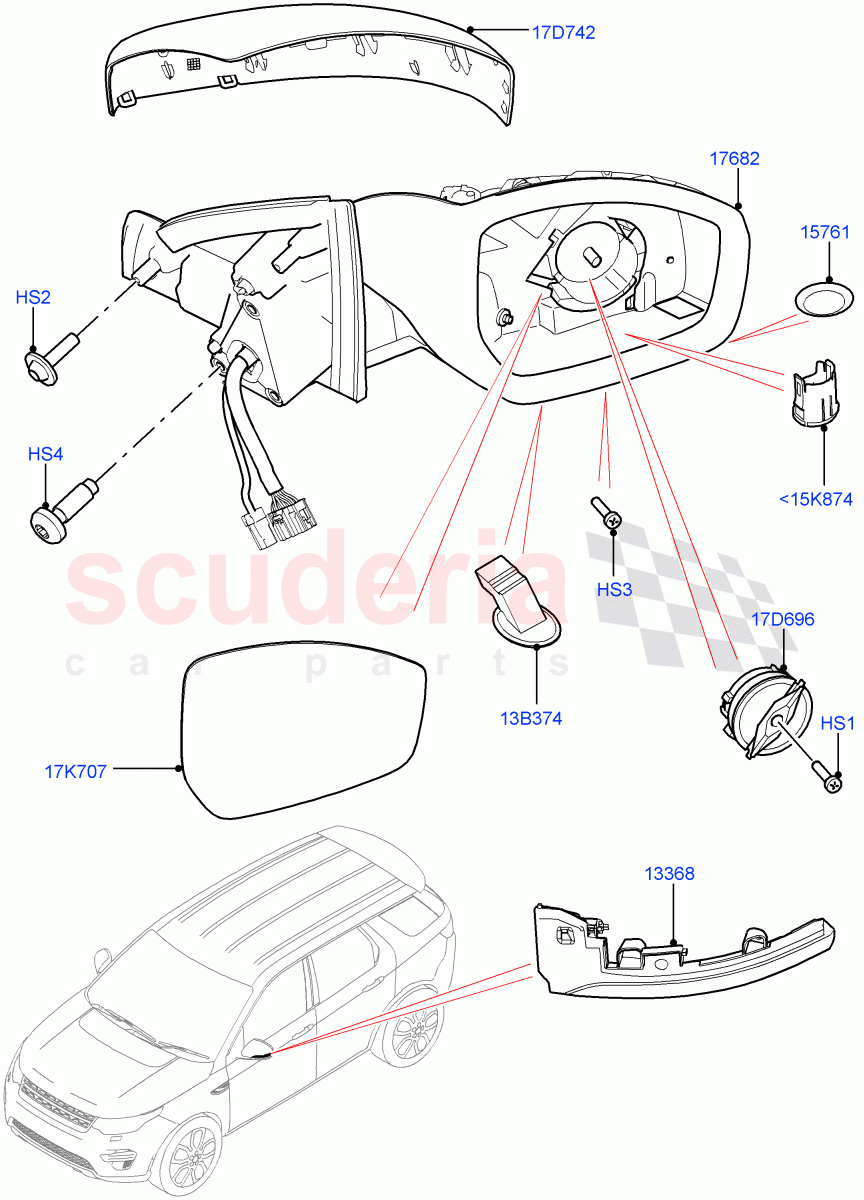 Exterior Rear View Mirror(Halewood (UK))((V)TOKH999999) of Land Rover Land Rover Discovery Sport (2015+) [1.5 I3 Turbo Petrol AJ20P3]