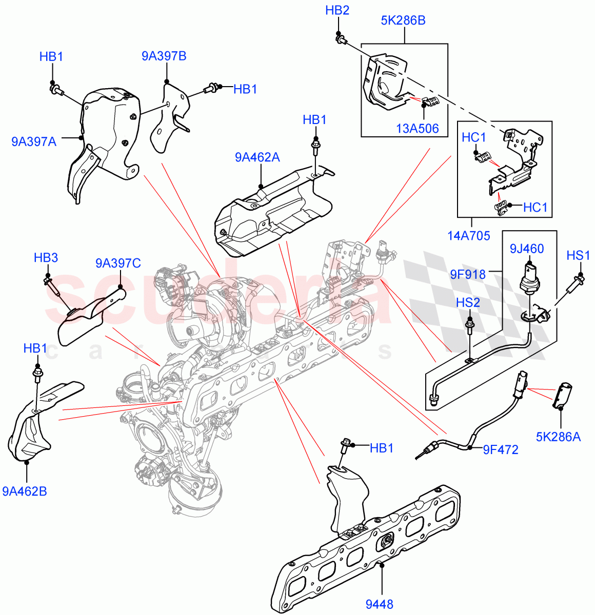 Turbocharger (Turbocharger Related Parts) (3.0L AJ20D6 Diesel High) ((V) FROMLA000001) of Land Rover Land Rover Range Rover (2012-2021) [3.0 I6 Turbo Diesel AJ20D6]