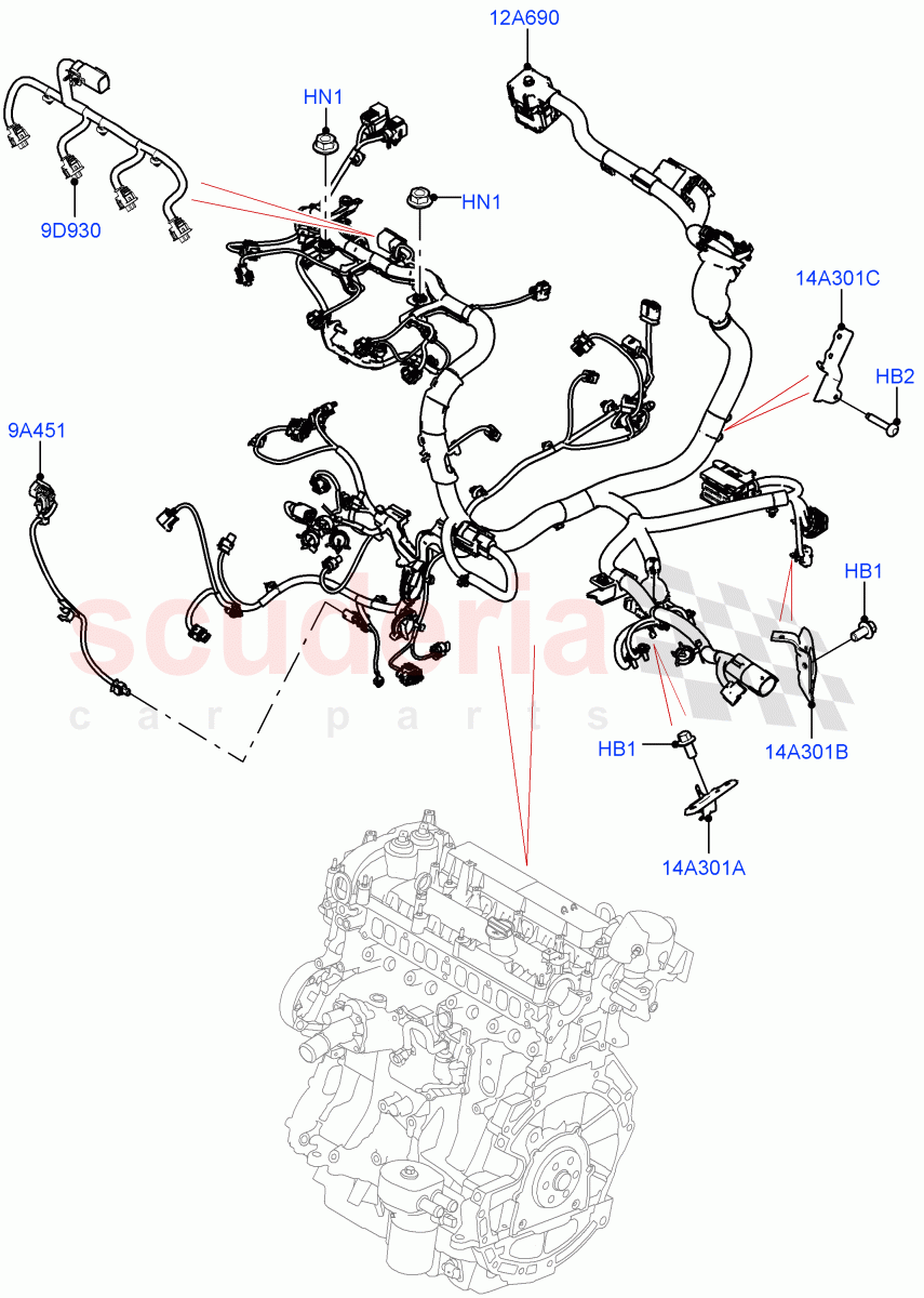 Electrical Wiring - Engine And Dash (Engine) (2.0L I4 High DOHC AJ200 Petrol, Halewood (UK), 2.0L I4 Mid DOHC AJ200 Petrol) ((V) FROMJH000001) of Land Rover Land Rover Range Rover Evoque (2012-2018) [2.0 Turbo Petrol GTDI]