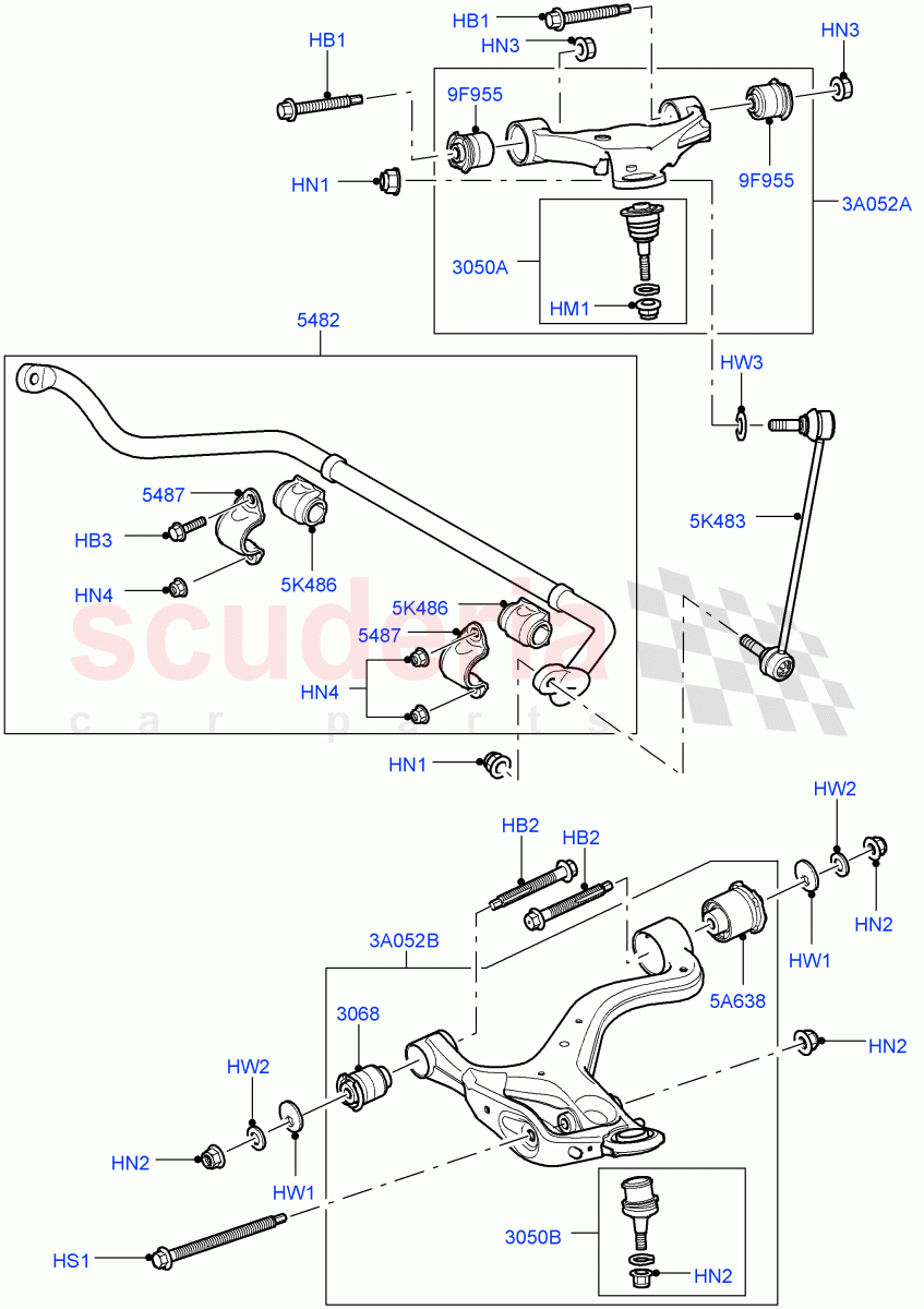 Front Susp.Arms/Stabilizer/X-Member (Less Roll Stability Control, Less ACE Suspension) ((V) TO9A999999) of Land Rover Land Rover Range Rover Sport (2005-2009) [4.4 AJ Petrol V8]