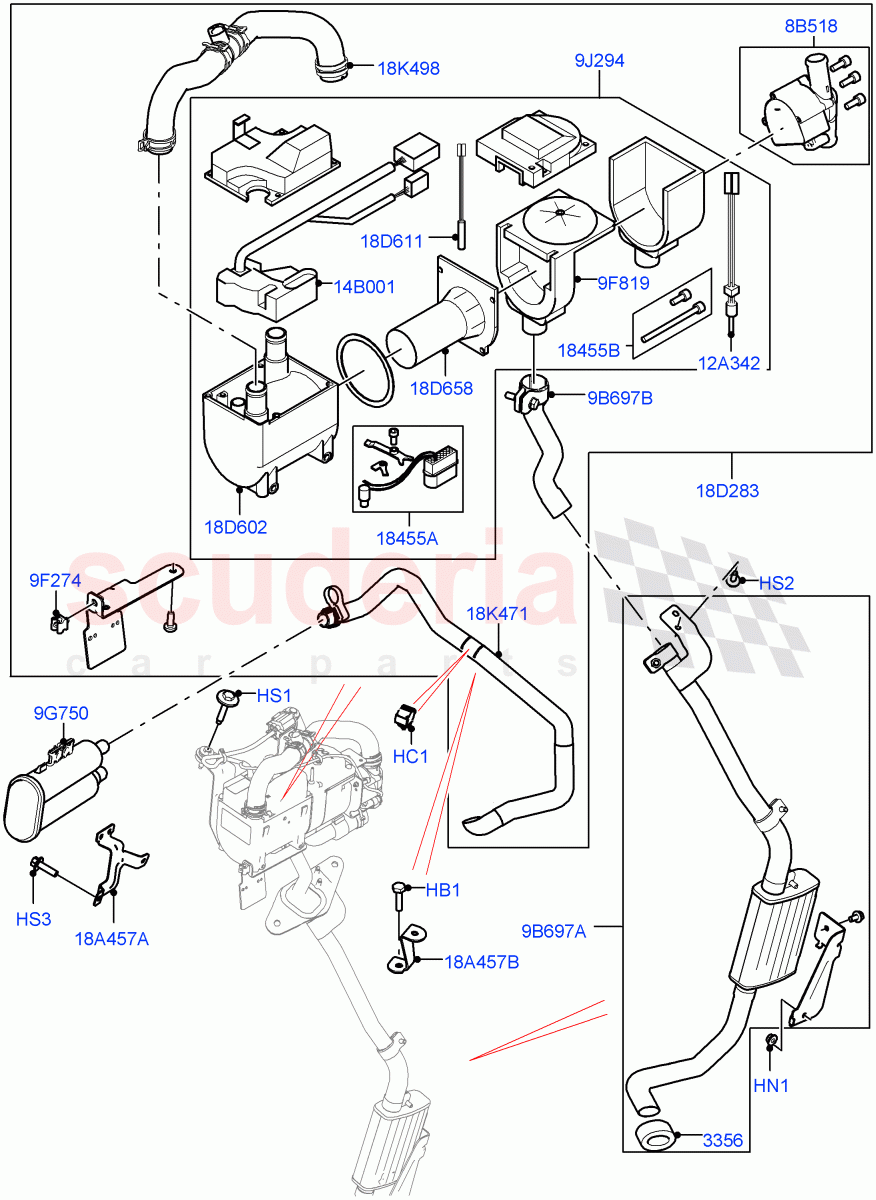 Auxiliary Fuel Fired Pre-Heater(Heater Components)(3.0L DOHC GDI SC V6 PETROL,Less Auxiliary Coolant Pumps,With Fuel Fired Heater,5.0L OHC SGDI SC V8 Petrol - AJ133)((V)TOHA999999) of Land Rover Land Rover Range Rover Sport (2014+) [3.0 I6 Turbo Petrol AJ20P6]