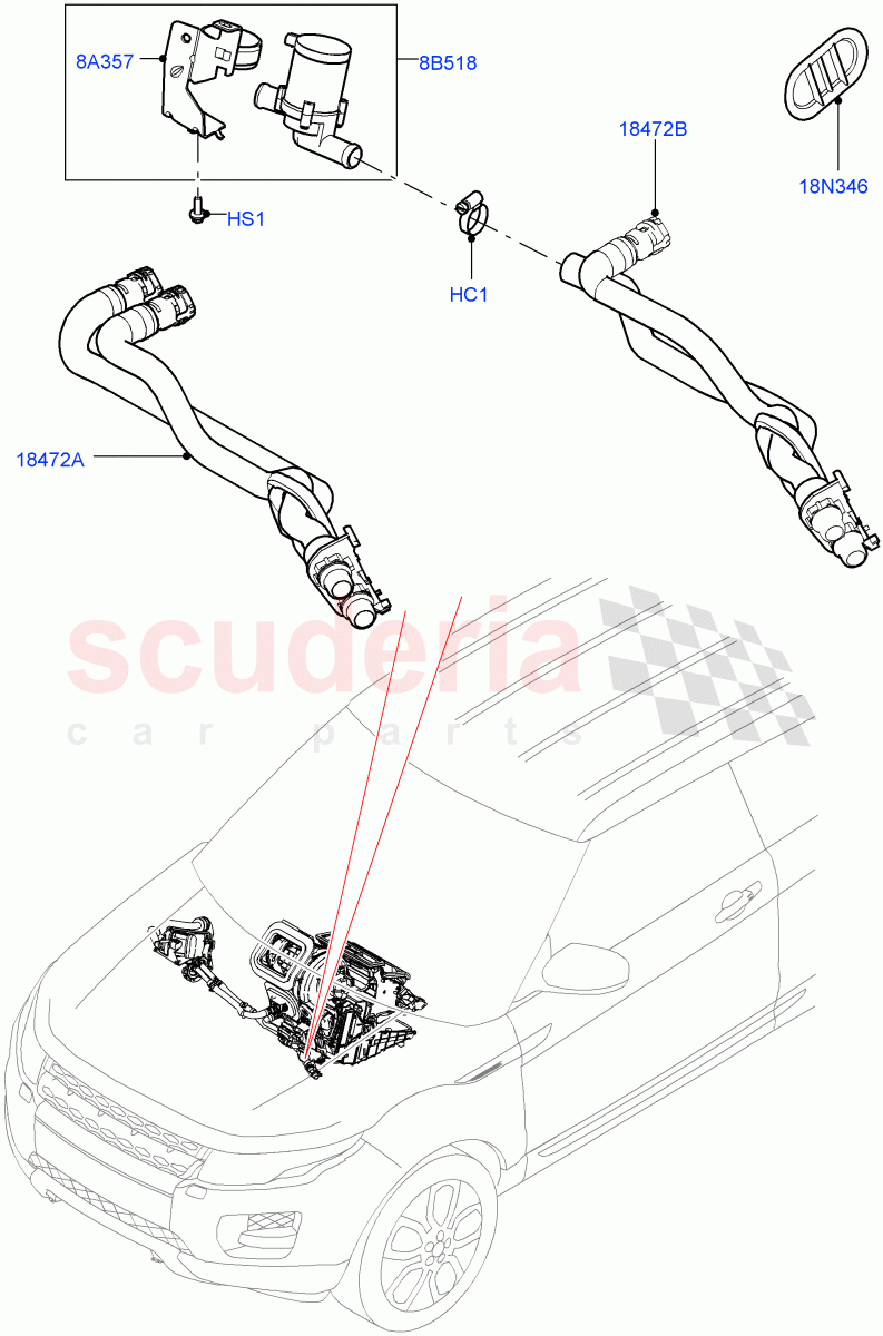 Heater Hoses (2.0L I4 DSL MID DOHC AJ200, Halewood (UK), 2.0L I4 DSL HIGH DOHC AJ200) ((V) FROMHH000001) of Land Rover Land Rover Range Rover Evoque (2012-2018) [2.0 Turbo Petrol GTDI]