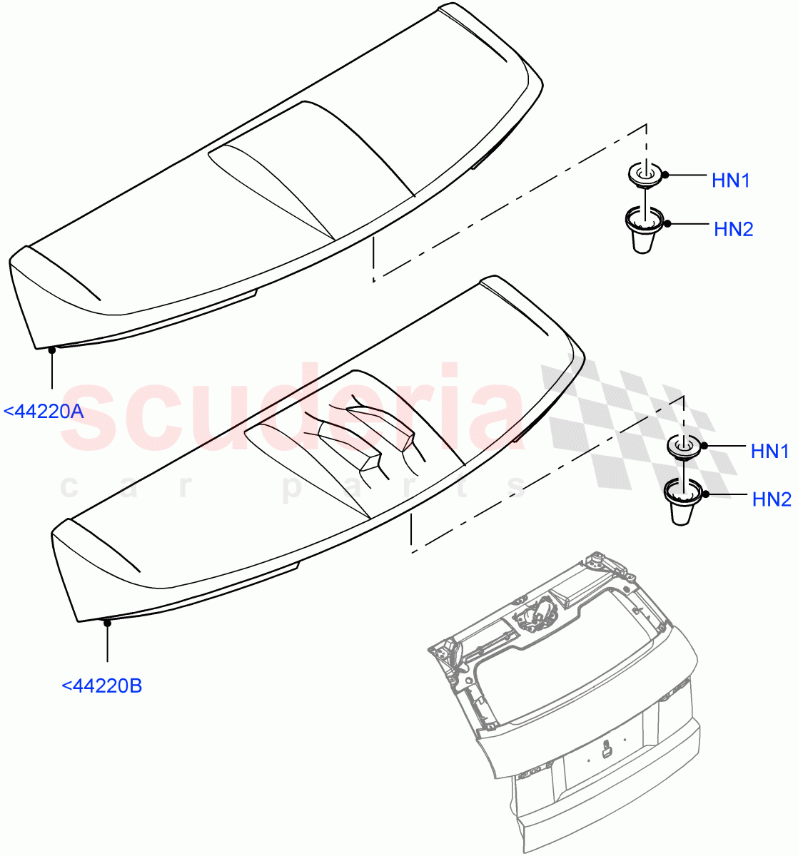 Spoiler And Related Parts (3 Door, Halewood (UK), 5 Door) ((V) FROMJH000001) of Land Rover Land Rover Range Rover Evoque (2012-2018) [2.0 Turbo Petrol GTDI]