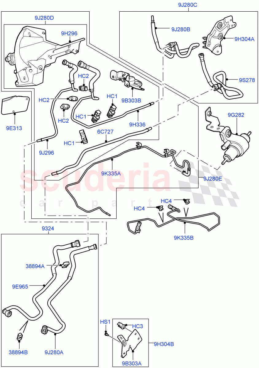 Fuel Lines(3.6L V8 32V DOHC EFi Diesel Lion)((V)FROM7A000001,(V)TO9A999999) of Land Rover Land Rover Range Rover Sport (2005-2009) [3.6 V8 32V DOHC EFI Diesel]