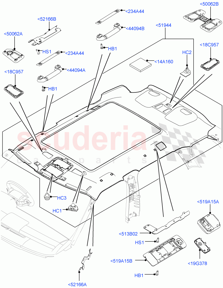 Headlining And Sun Visors (With Roof Conversion-Panorama Power, Interior Trim - Morzine, With Roof Conversion-Panorama Roof) of Land Rover Land Rover Range Rover Sport (2014+) [5.0 OHC SGDI SC V8 Petrol]
