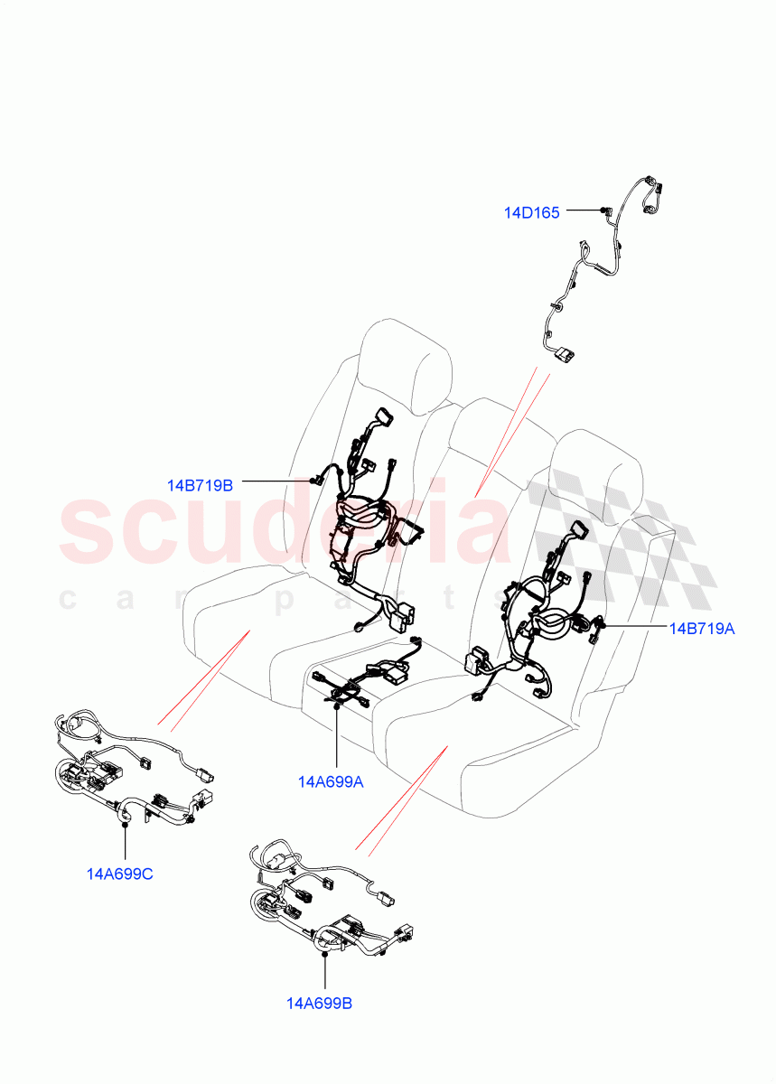 Wiring - Seats(Rear Seats)(40/20/40 Super Slouch Rear Seat)((V)FROMKA000001) of Land Rover Land Rover Range Rover (2012-2021) [3.0 DOHC GDI SC V6 Petrol]