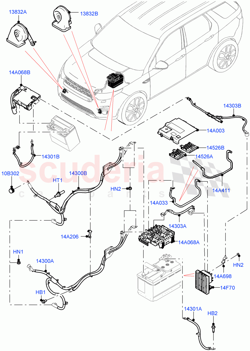 Battery Cables And Horn(Halewood (UK))((V)FROMLH000001) of Land Rover Land Rover Discovery Sport (2015+) [2.2 Single Turbo Diesel]