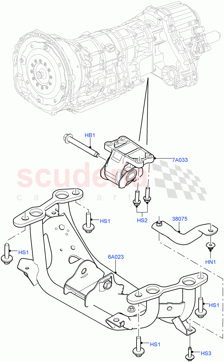 Transmission Mounting(5.0L P AJ133 DOHC CDA S/C Enhanced,5.0 Petrol AJ133 DOHC CDA)((V)FROMJA000001) of Land Rover Land Rover Range Rover (2012-2021) [3.0 DOHC GDI SC V6 Petrol]