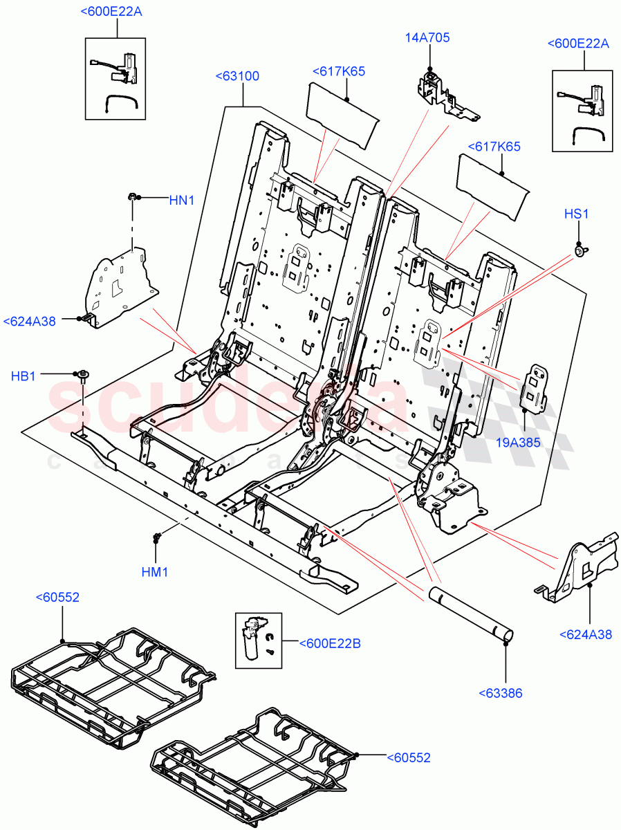 Rear Seat Base (Nitra Plant Build, Row 3) (Version - Core, With 3rd Row Double Seat, With 7 Seat Configuration, With Third Row Power Folding Seat, Version - R-Dynamic) ((V) FROMK2000001) of Land Rover Land Rover Discovery 5 (2017+) [2.0 Turbo Petrol AJ200P]