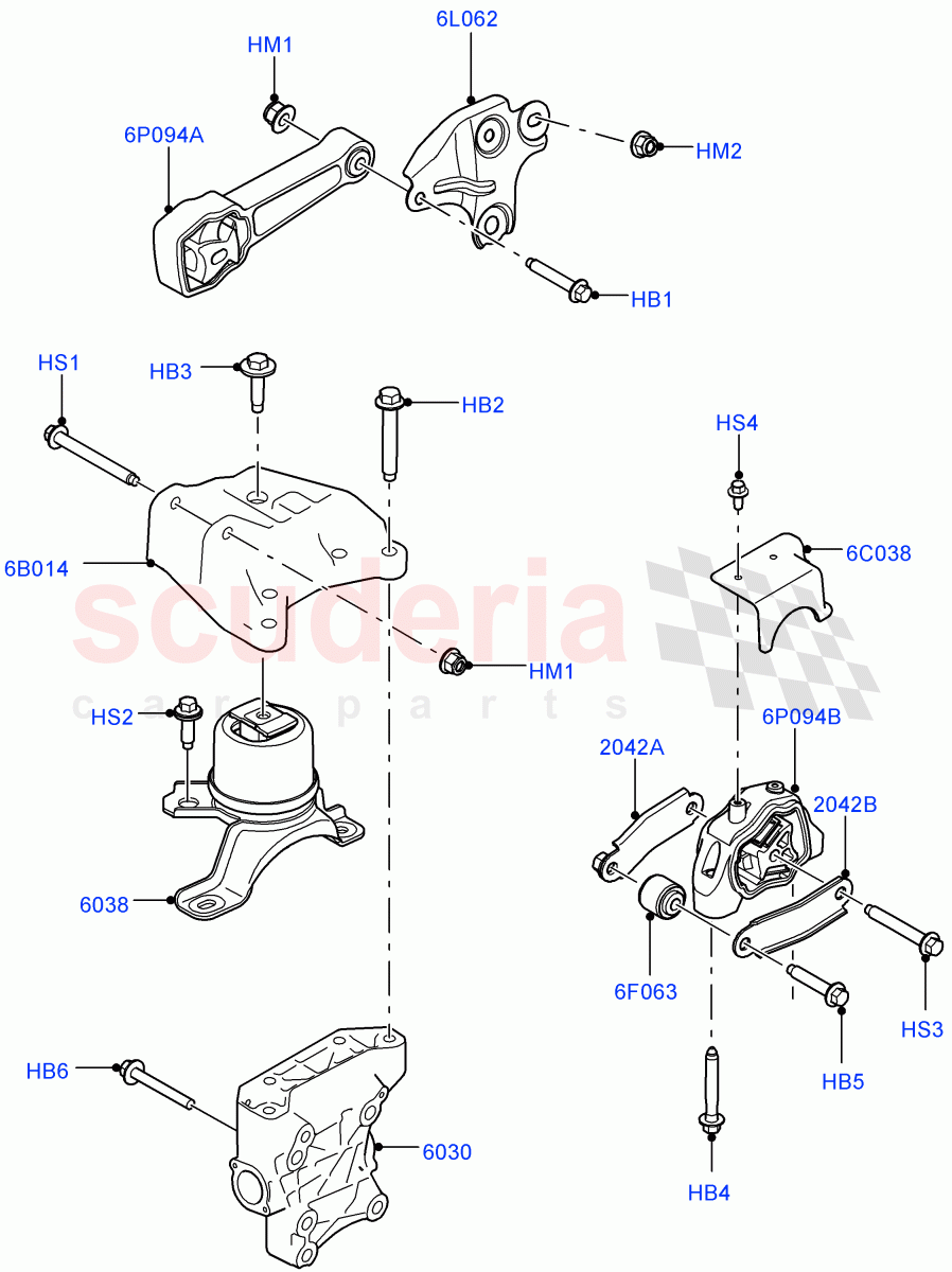 Engine Mounting(2.0L I4 Mid DOHC AJ200 Petrol,Itatiaia (Brazil),2.0L I4 Mid AJ200 Petrol E100)((V)FROMJT000001) of Land Rover Land Rover Discovery Sport (2015+) [2.0 Turbo Petrol AJ200P]