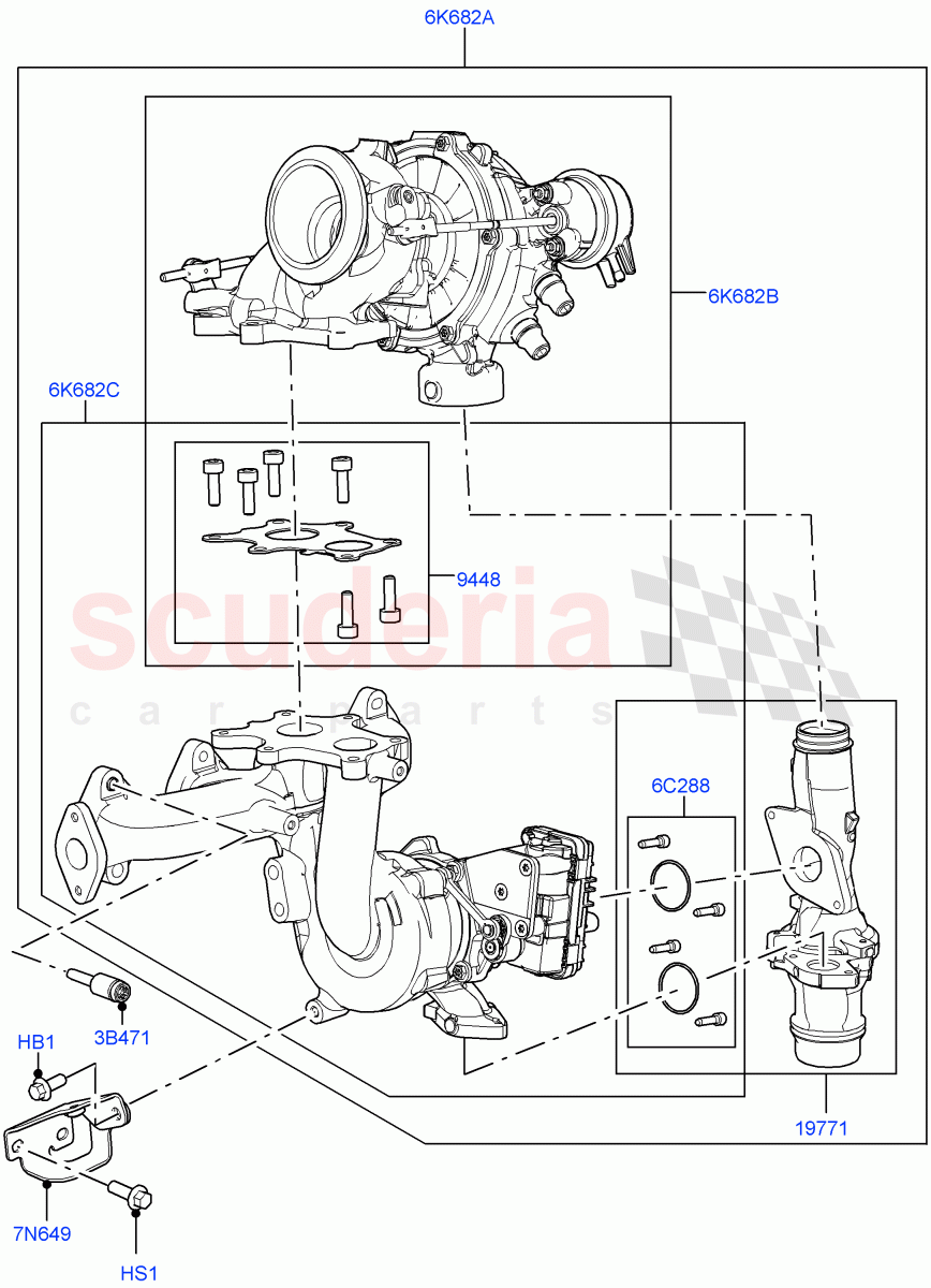 Turbocharger (Nitra Plant Build) (2.0L I4 DSL HIGH DOHC AJ200) ((V) FROMK2000001) of Land Rover Land Rover Discovery 5 (2017+) [2.0 Turbo Diesel]