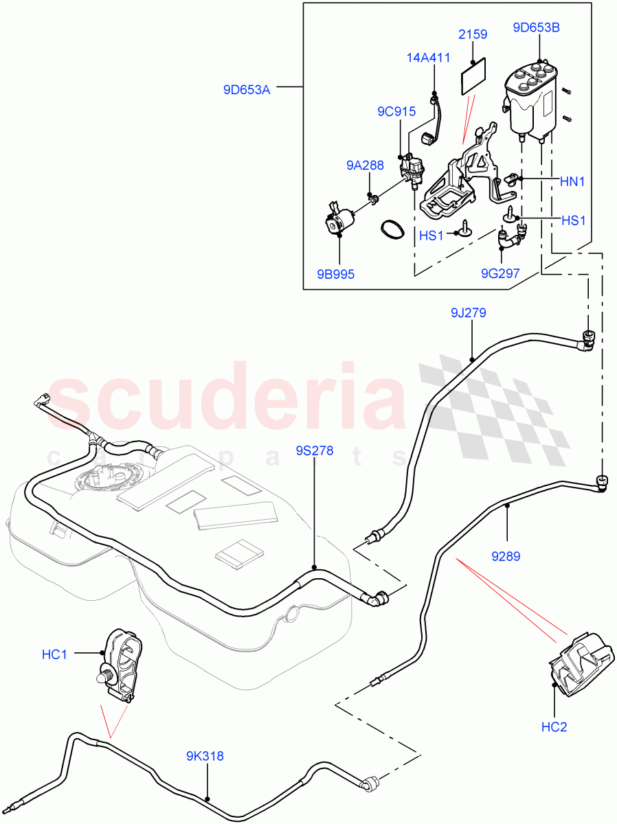 Fuel Lines (2.0L I4 High DOHC AJ200 Petrol, Changsu (China), Fuel Tank Filler Neck - DMTL, 2.0L I4 Mid DOHC AJ200 Petrol) ((V) FROMHG379388, (V) TOKG446856) of Land Rover Land Rover Discovery Sport (2015+) [2.0 Turbo Petrol AJ200P]