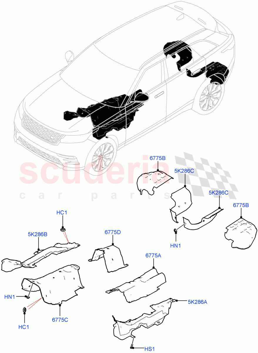 Splash And Heat Shields (Middle And Rear Section) of Land Rover Land Rover Range Rover Velar (2017+) [3.0 I6 Turbo Petrol AJ20P6]