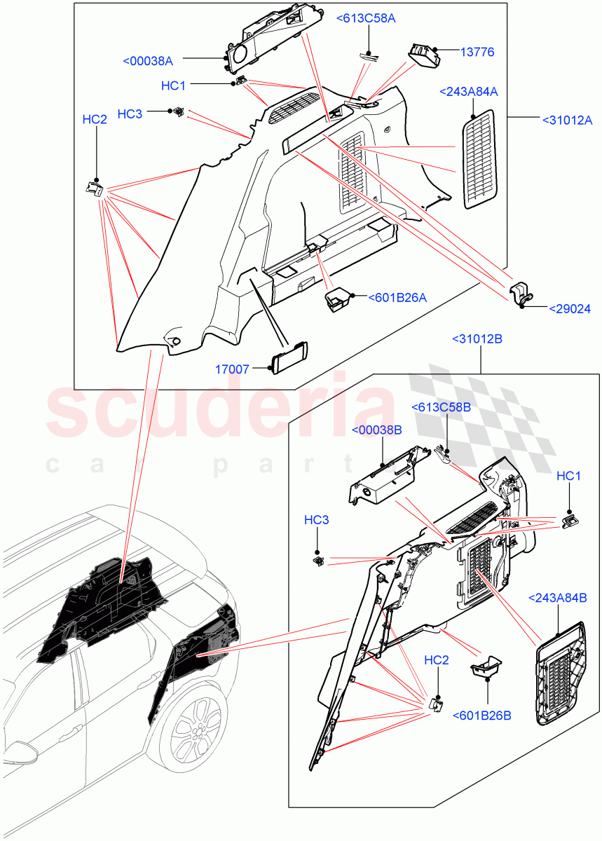 Side Trim (Luggage Compartment) (Changsu (China), 60/40 Load Through With Slide, Climate Control - Chiller Unit, Less Chiller Unit) ((V) FROMFG000001) of Land Rover Land Rover Discovery Sport (2015+) [1.5 I3 Turbo Petrol AJ20P3]
