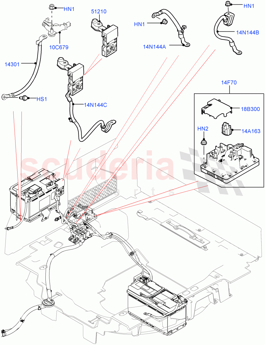 Battery Cables And Horn (Battery Cables, For Cold Climates Only) (4.4L DOHC DITC V8 Diesel, Auxillary Battery H6 AGM, 3.0 V6 Diesel) of Land Rover Land Rover Range Rover Sport (2014+) [3.0 Diesel 24V DOHC TC]