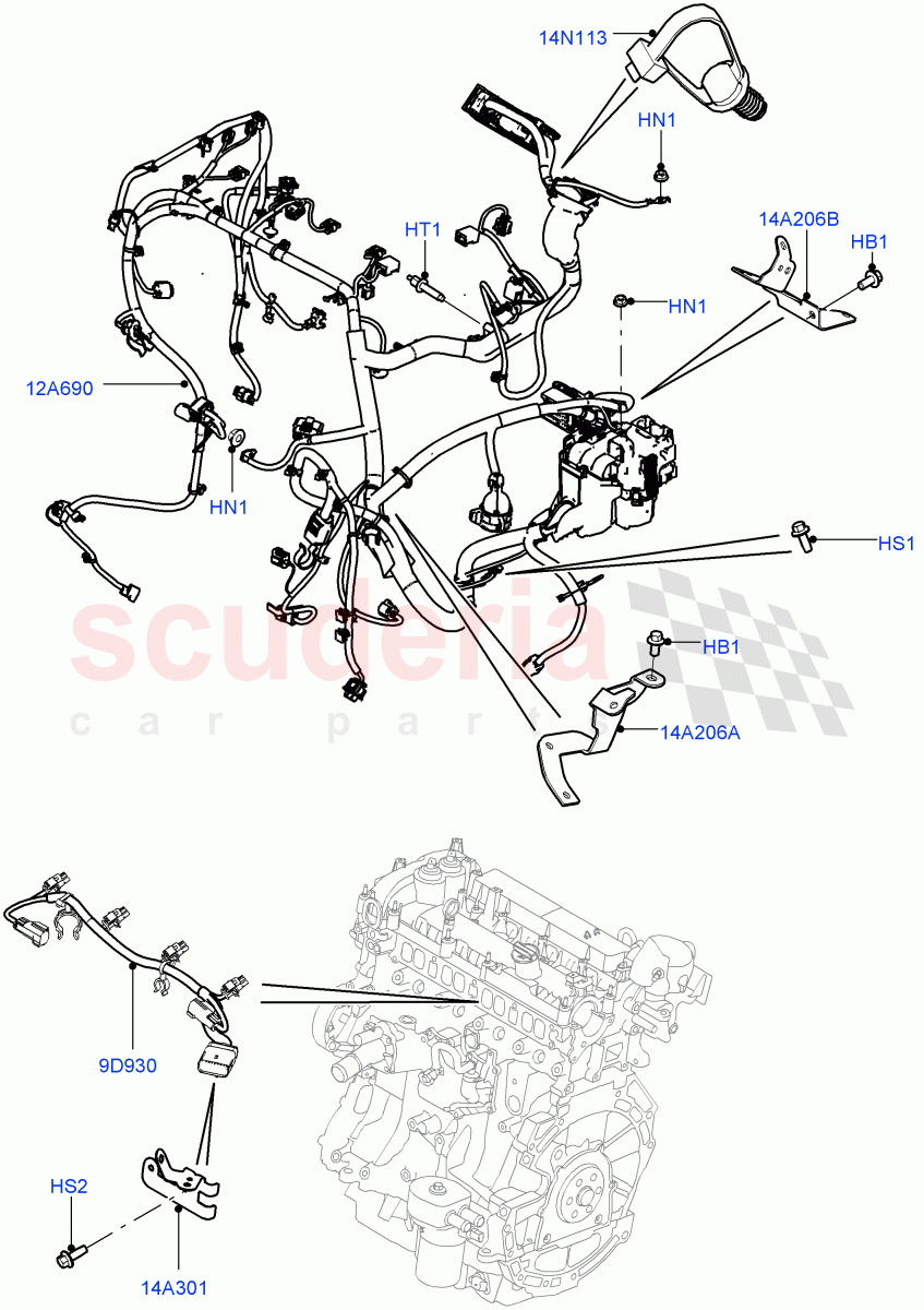 Electrical Wiring - Engine And Dash (Engine) (2.0L 16V TIVCT T/C 240PS Petrol, Halewood (UK), 2.0L 16V TIVCT T/C Gen2 Petrol) of Land Rover Land Rover Discovery Sport (2015+) [2.0 Turbo Petrol AJ200P]