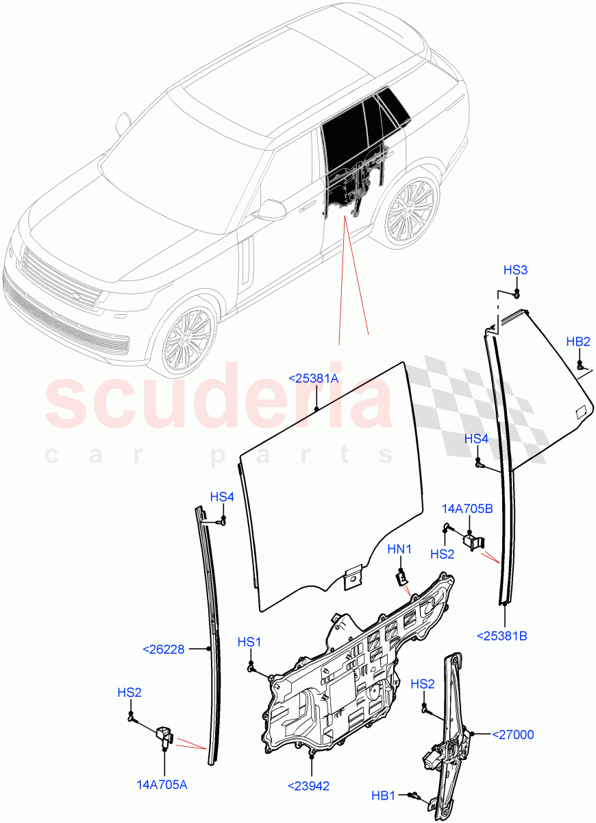 Rear Door Glass And Window Controls of Land Rover Land Rover Range Rover (2022+) [3.0 I6 Turbo Petrol AJ20P6]