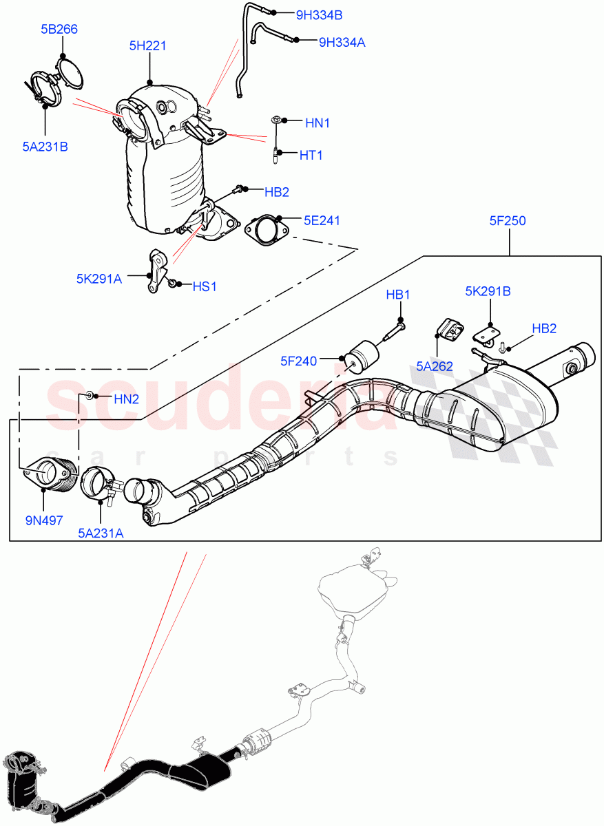 Front Exhaust System (2.0L I4 DSL HIGH DOHC AJ200, EU6 + DPF Emissions) ((V) FROMHA000001) of Land Rover Land Rover Range Rover Sport (2014+) [2.0 Turbo Diesel]