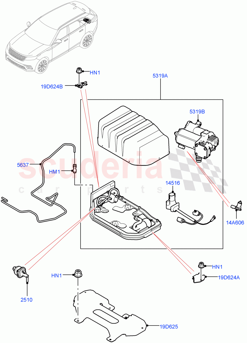 Air Suspension Compressor And Lines (With Four Corner Air Suspension, With Performance Suspension) ((V) TOLA999999) of Land Rover Land Rover Range Rover Velar (2017+) [3.0 DOHC GDI SC V6 Petrol]