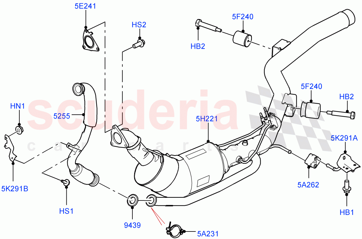 Front Exhaust System (3.0 V6 D Gen2 Mono Turbo, Proconve L6 Emissions, Stage V Plus DPF) ((V) FROMFA000001) of Land Rover Land Rover Range Rover Sport (2014+) [3.0 Diesel 24V DOHC TC]