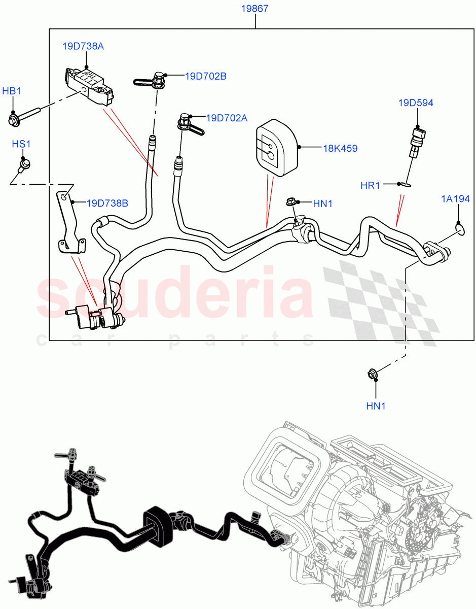 Air Conditioning System(Halewood (UK),Less Chiller Unit,Air Con Refrigerant-HF01234YF,Electric Engine Battery-MHEV,Less Electric Engine Battery)((V)FROMLH000001,(V)TOLH999999) of Land Rover Land Rover Discovery Sport (2015+) [1.5 I3 Turbo Petrol AJ20P3]