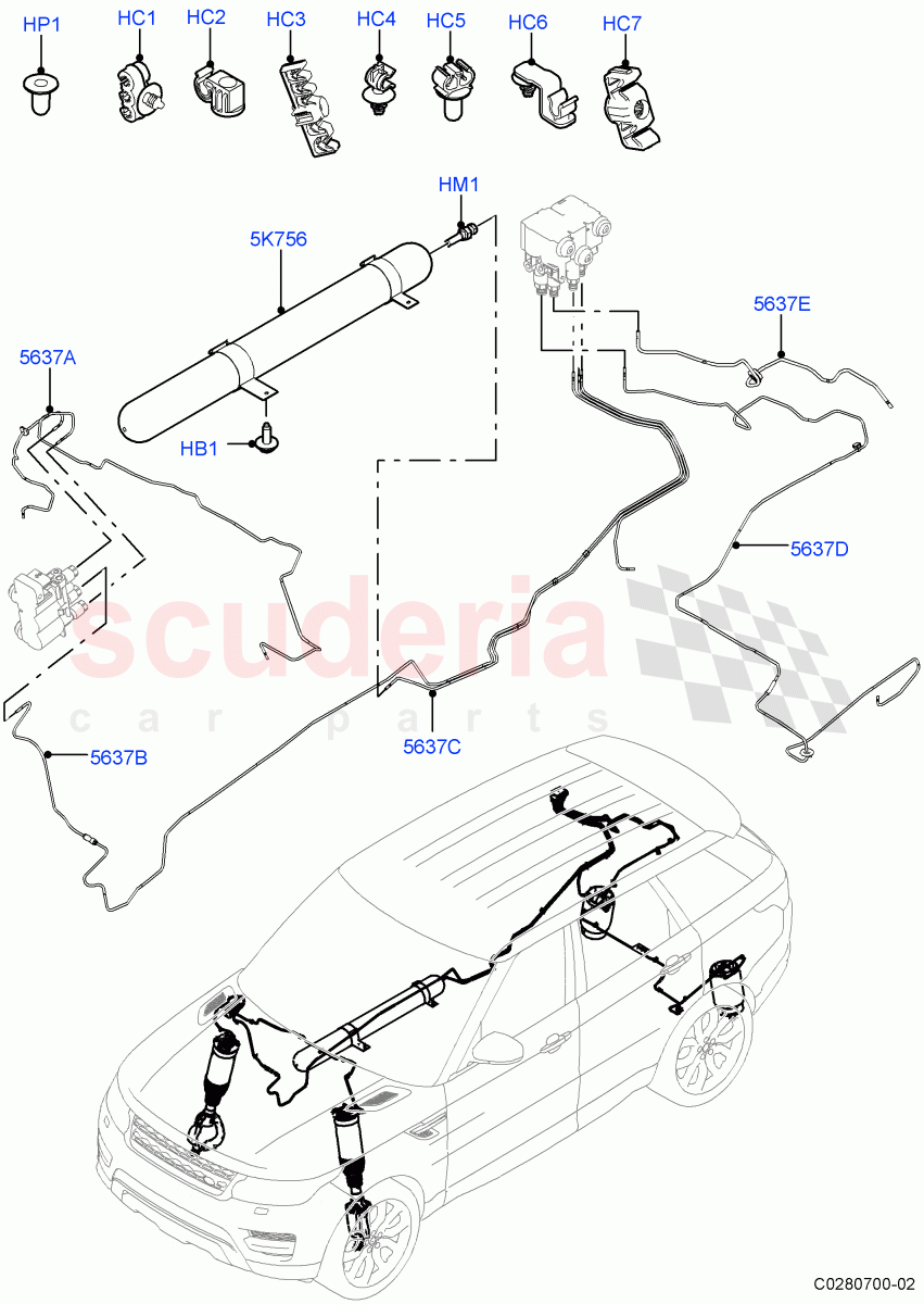 Air Suspension Compressor And Lines(With Four Corner Air Suspension,Sport Suspension w/ARC,Electronic Air Suspension With ACE,With Performance Suspension)((V)FROMJA000001) of Land Rover Land Rover Range Rover Sport (2014+) [5.0 OHC SGDI SC V8 Petrol]