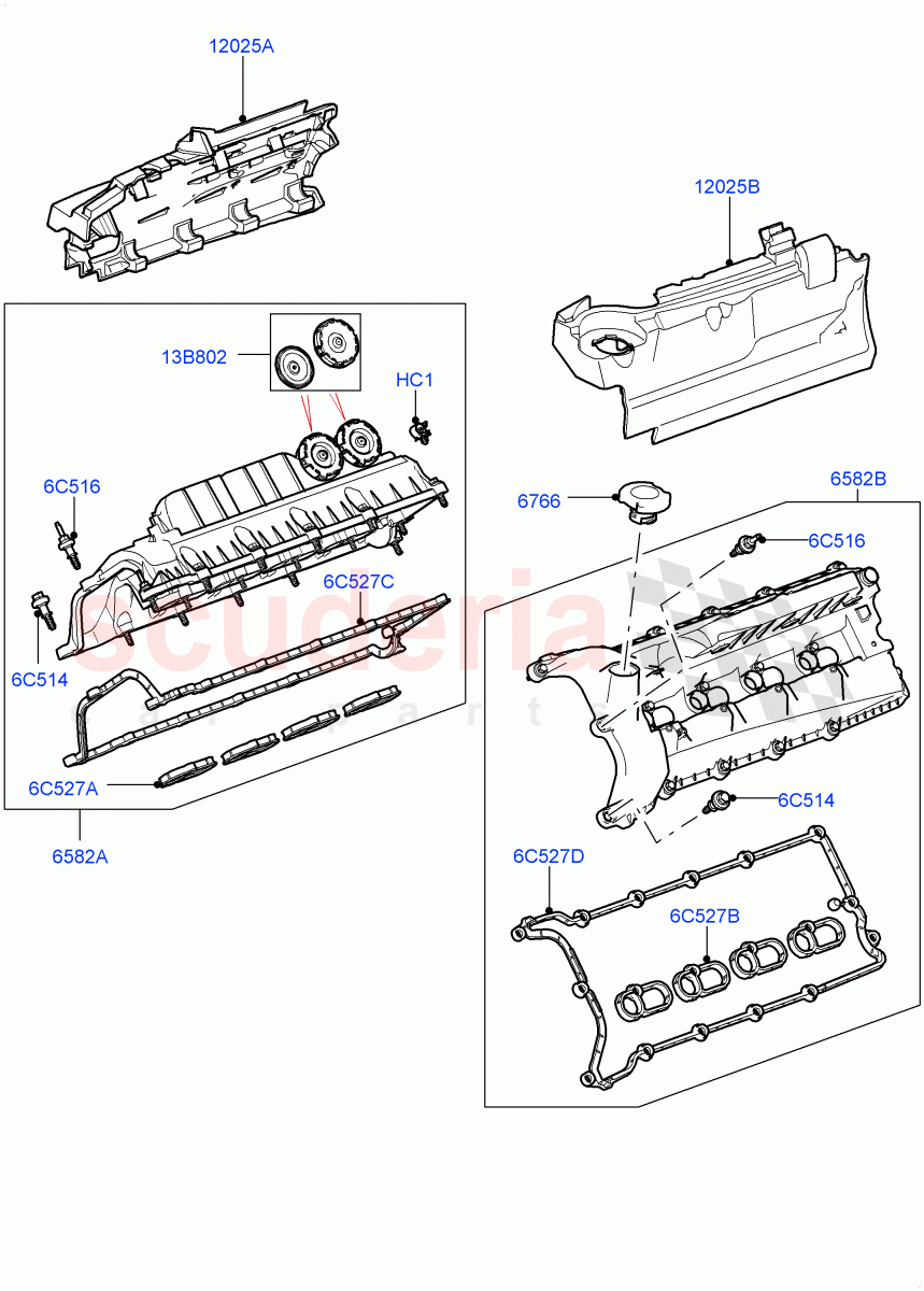 Cylinder Head Cover (5.0L P AJ133 DOHC CDA S/C Enhanced, 5.0 Petrol AJ133 DOHC CDA, 5.0L OHC SGDI SC V8 Petrol - AJ133) ((V) FROMAA000001) of Land Rover Land Rover Range Rover (2012-2021) [5.0 OHC SGDI SC V8 Petrol]