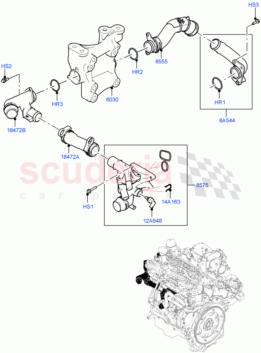 Thermostat/Housing & Related Parts (2.0L AJ21D4 Diesel Mid, Itatiaia (Brazil)) of Land Rover Land Rover Range Rover Evoque (2019+) [2.0 Turbo Diesel AJ21D4]