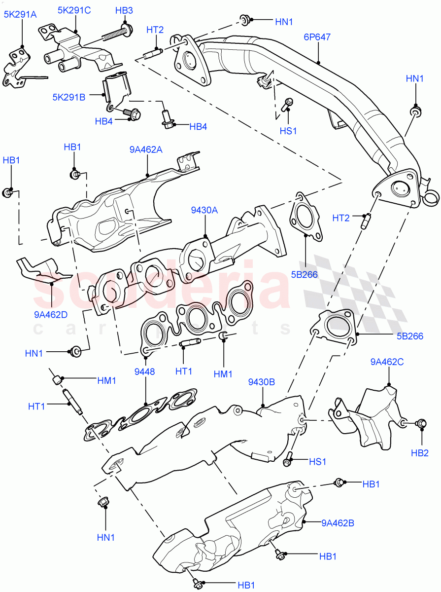 Exhaust Manifold(Solihull Plant Build)(3.0 V6 D Gen2 Twin Turbo)((V)FROMFA000001) of Land Rover Land Rover Range Rover Sport (2014+) [3.0 Diesel 24V DOHC TC]