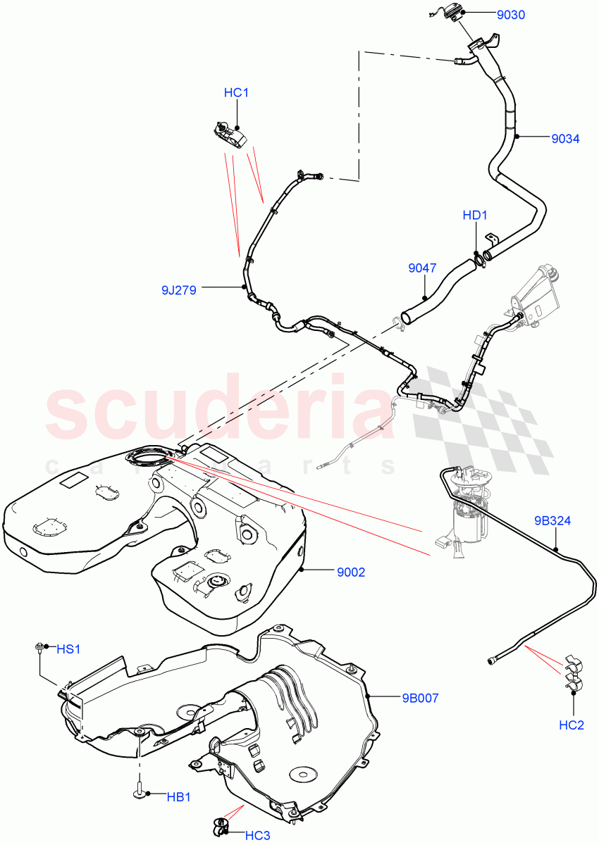 Fuel Tank & Related Parts (Nitra Plant Build) (5.0 Petrol AJ133 DOHC CDA, Standard Wheelbase) ((V) FROMM2000001) of Land Rover Land Rover Defender (2020+) [5.0 OHC SGDI SC V8 Petrol]